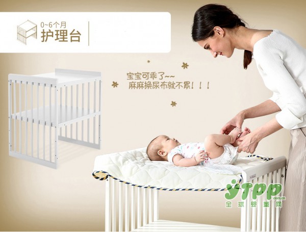 蒂爱白色实木欧式多功能宝宝婴儿床  一秒实现圆床护理台书桌多种模式