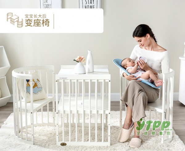 蒂爱白色实木欧式多功能宝宝婴儿床  一秒实现圆床护理台书桌多种模式