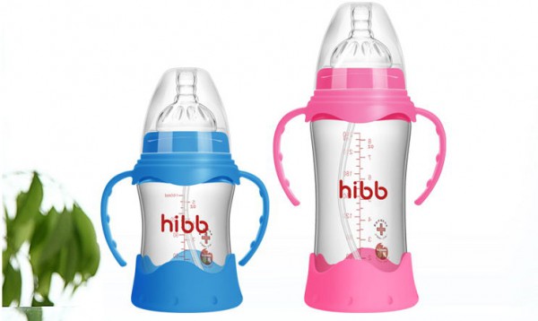 浩一贝贝玻璃奶瓶  新生儿宽口径防摔宝宝硅胶防胀气奶瓶
