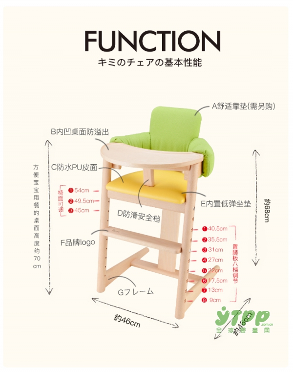 faroro日本榉木宝宝餐椅    半圆形椅背•给宝宝全面的支撑