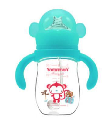 安全、无毒奶瓶选择优秀妈咪小猴子硅胶手柄玻璃奶瓶