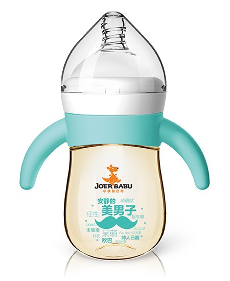 小袋鼠巴布硅胶手柄PPSU自动宽口奶瓶  宝宝使用更加方便