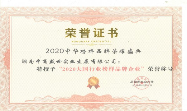 中商盛世大王精靈喜獲“2020大國行業(yè)榜樣品牌企業(yè)”榮譽