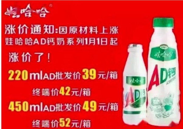 娃哈哈AD鈣奶要漲價(jià)？出廠價(jià)未有調(diào)整，常規(guī)渠道運(yùn)營行為