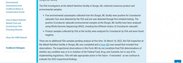 FDA更新雅培“細(xì)菌門(mén)”事件調(diào)查結(jié)果：工廠環(huán)境樣本檢測(cè)發(fā)現(xiàn)5種克羅諾桿菌