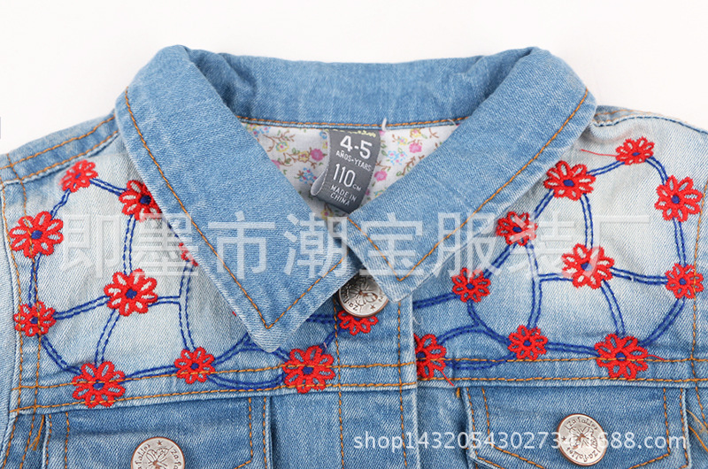 潮宝红花瓣刺绣	女童牛仔外套,产品编号36618