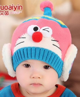 韩版毛线套头儿童帽