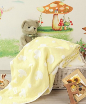 ForU蘑菇点点毯子全棉纱布毛巾布婴儿宝宝抱毯盖毯可当浴巾