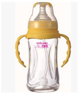 优路美/钛金玻璃奶瓶宽口径240ml 带柄宽口抗摔玻璃奶瓶