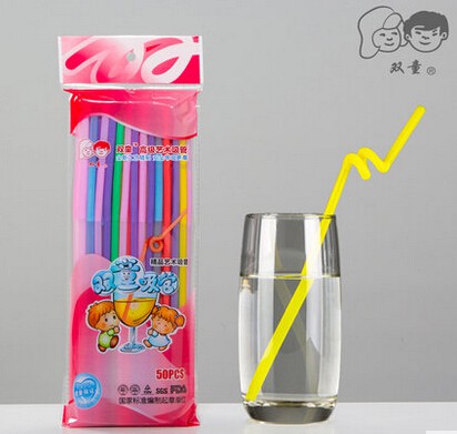 双童一次性可弯饮料塑料彩色奶茶艺术吸管straws