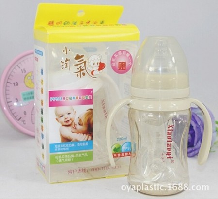 小淘气奶瓶 PPSU宽口径带手柄吸管自动奶瓶 耐高温不易氧化代理,样品编号:31247