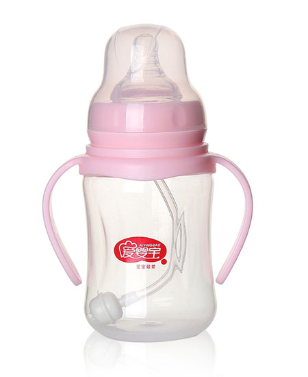 爱婴宝不含双酚A宽口径有柄自动吸管PP奶瓶