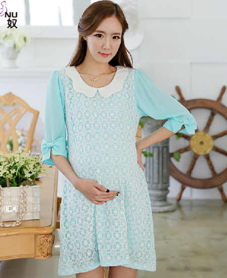 肯娜奴雪纺蕾丝时尚韩版孕妇裙代理,样品编号:35592