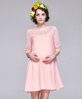 欧美时尚孕妇装雪纺拼接连衣裙