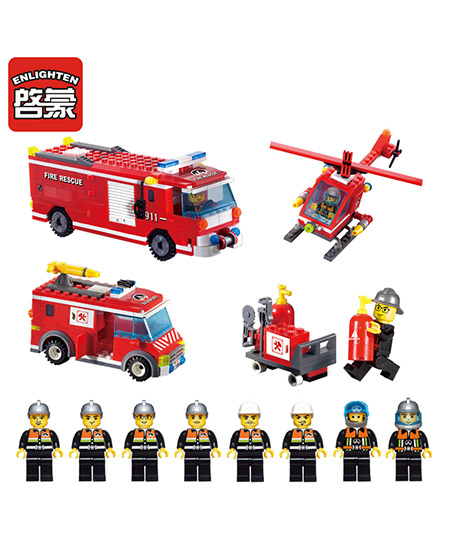 启蒙拼装玩具消防车模型