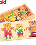 goki小熊换衣服游戏益智早教木制质拼板玩具