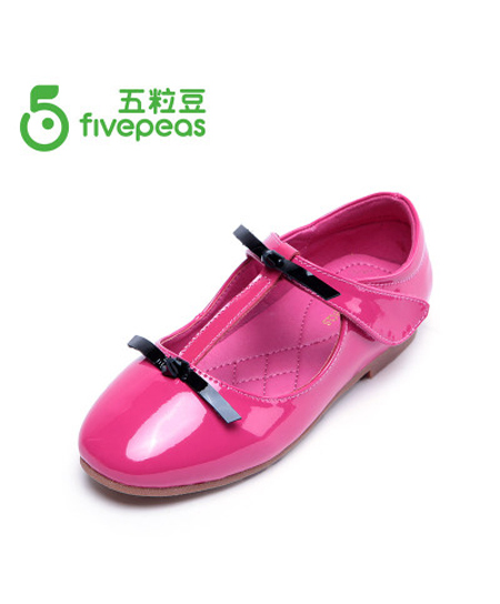 五粒豆儿童甜美蝴蝶结皮鞋（紫红色）