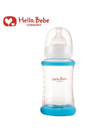 Hello Bebe水杯蓝色宽口径玻璃奶瓶代理,样品编号:60207