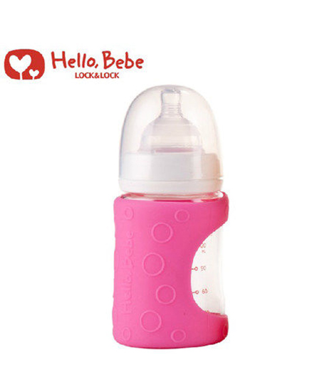 Hello Bebe粉色宽口径玻璃奶瓶