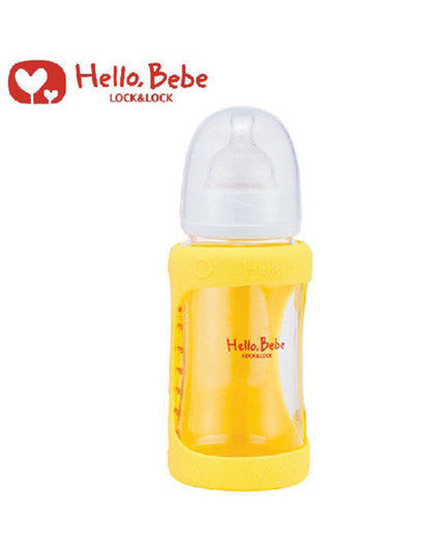 Hello Bebe黄色宽口径玻璃奶瓶