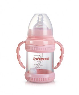 婴儿宽口耐高温晶钻玻璃奶瓶