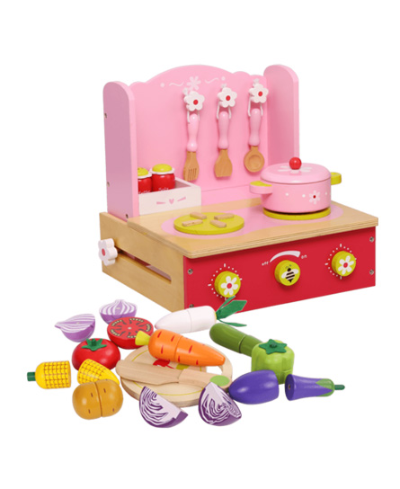 福孩儿木制儿童过家家小厨房+磁性蔬菜切切乐套装 小女孩儿童礼物