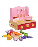 木制儿童过家家小厨房+磁性蔬菜切切乐套装 小女孩儿童礼物