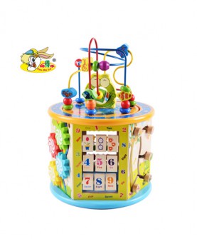  儿童玩具大号八功能绕珠百宝箱益智串珠木制多功能礼物