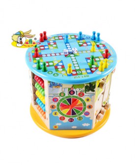 儿童玩具大号八功能绕珠百宝箱益智串珠木制多功能礼物