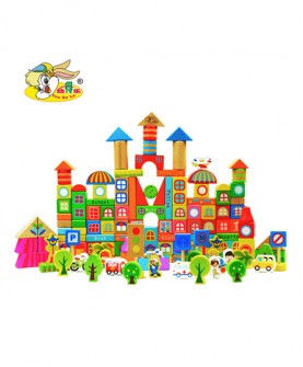 榉木190粒大块木制城市积木玩具幼儿童早教启蒙拼装益智力玩具