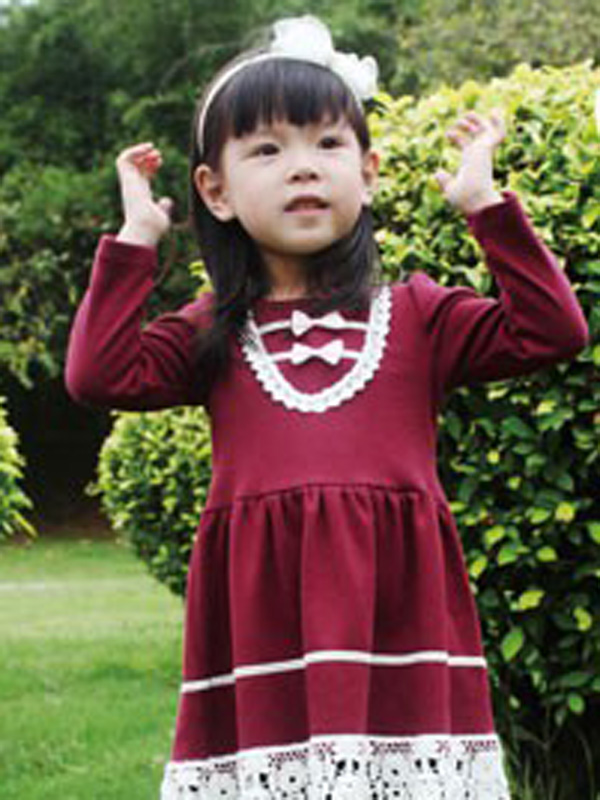 布鲁莎莎童装女童气质正红色长袖短裙代理,样品编号:61376