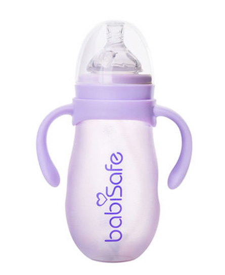 安儿欣婴幼儿宽口奶瓶硅胶防护玻璃吸管奶瓶儿童萌心奶瓶