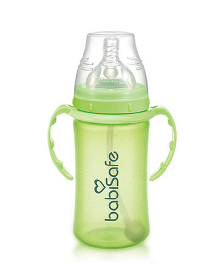 贝儿欣奶瓶宽口奶瓶吸管防胀气安全玻璃奶瓶婴儿防爆宽口奶瓶240ml代理,样品编号:63704