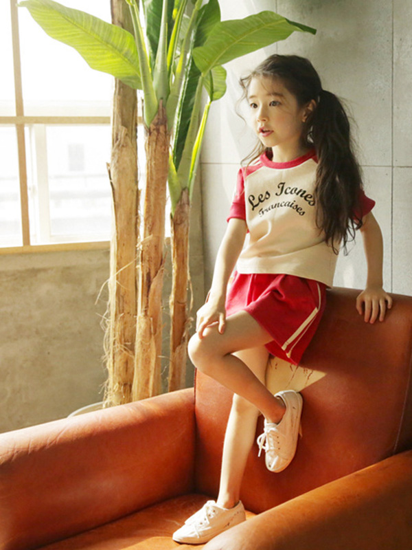 咿贝趣女童短袖运动套装韩版童装