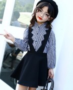 2017新款韩版中大童格子衬衫裙子两件套