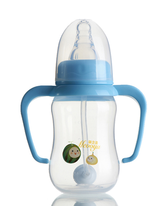 萌之语婴童哺喂用品pp标准口径圆弧自动有柄奶瓶120ml粉蓝代理,样品编号:67742