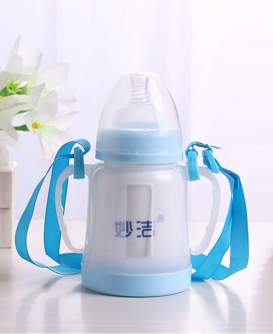 妙洁陶瓷奶瓶180lm直瓶蓝色奶瓶形妙洁奶瓶陶瓷骨瓷玲珑镂空保鲜奶瓶代理,样品编号:78958