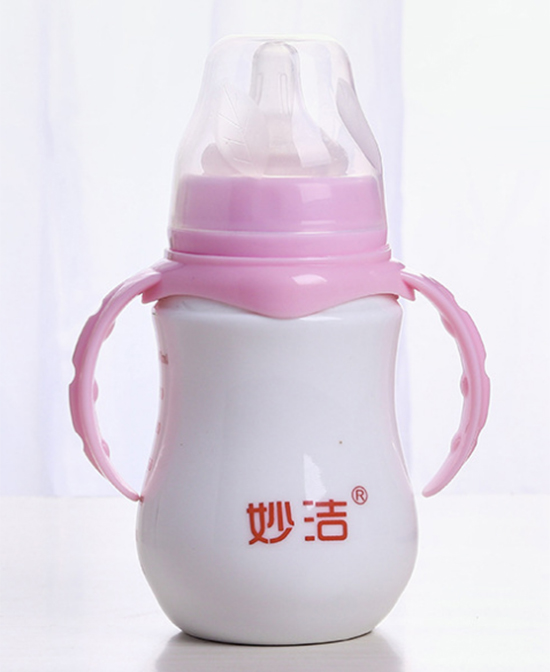 妙洁陶瓷奶瓶240lm葫芦形粉色奶瓶妙洁奶瓶陶瓷骨瓷玲珑镂空保鲜奶瓶代理,样品编号:78959