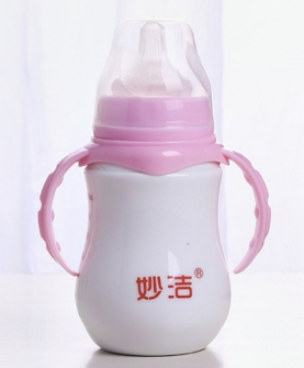 240lm葫芦形粉色奶瓶妙洁奶瓶陶瓷骨瓷玲珑镂空保鲜奶瓶