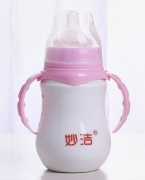 妙洁240lm葫芦形粉色奶瓶妙洁奶瓶陶瓷骨瓷玲珑镂空保鲜奶瓶