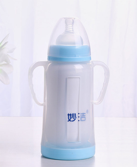妙洁陶瓷奶瓶240lm直瓶蓝色奶瓶形妙洁奶瓶陶瓷骨瓷玲珑镂空保鲜奶瓶代理,样品编号:78961