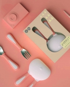 雪卡儿 - sharecare316不锈钢宝宝餐具套装 兔子造型勺子叉子组合便携式儿童餐具