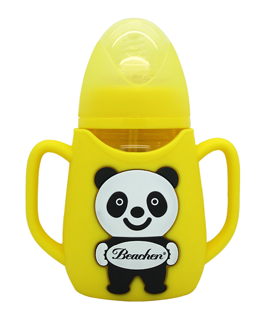 贝臣180ml-宽口熊猫硅胶套防摔晶钻玻璃奶瓶