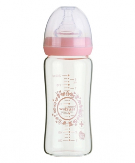 粉红晶钻玻璃印花奶瓶240ml(无把手)