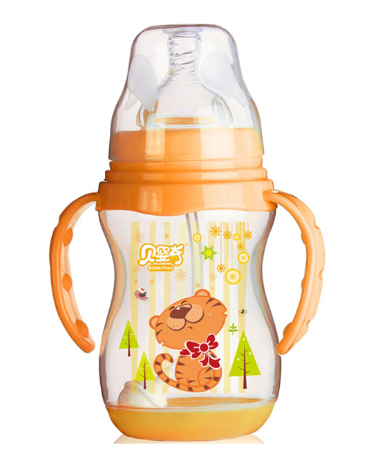 贝婴奇奶瓶240ml宽口带感温底座奶瓶橙色代理,样品编号:91529