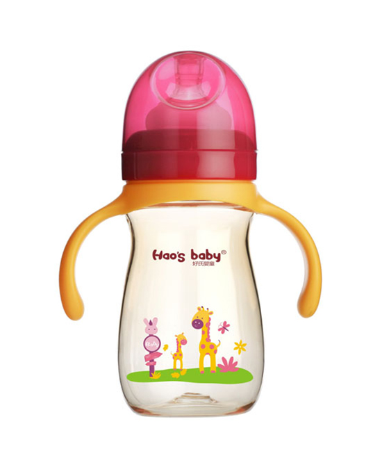 好氏婴童奶瓶长颈鹿印花红色双柄奶瓶（中）代理,样品编号:91594