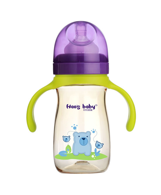 好氏婴童奶瓶小熊印花紫色双柄奶瓶（中）代理,样品编号:91588