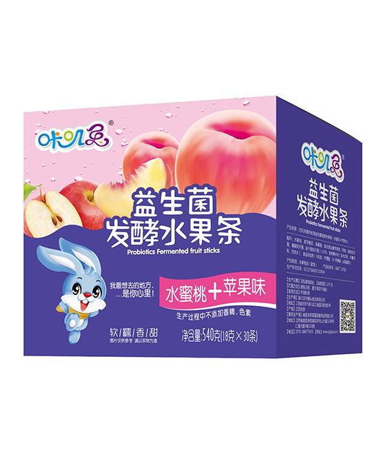 多嘉爱米粉水蜜桃苹果益生菌发酵水果条代理,样品编号:115185